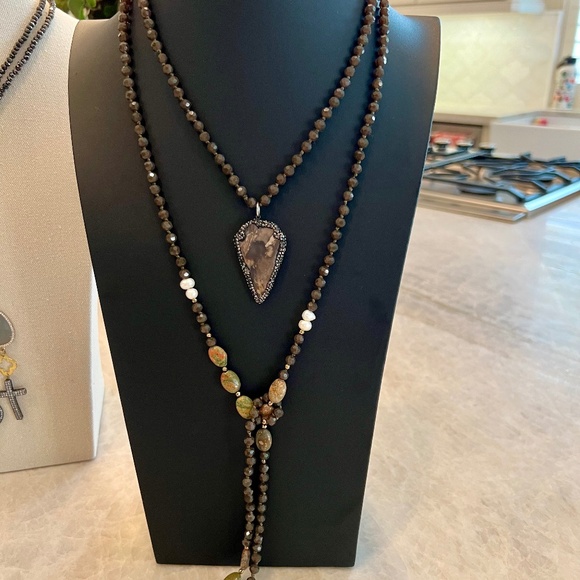 One of a kind - Smoky Quartz, Pearl, Ocean Jasper with Flint Arrowhead - Picture 1 of 4